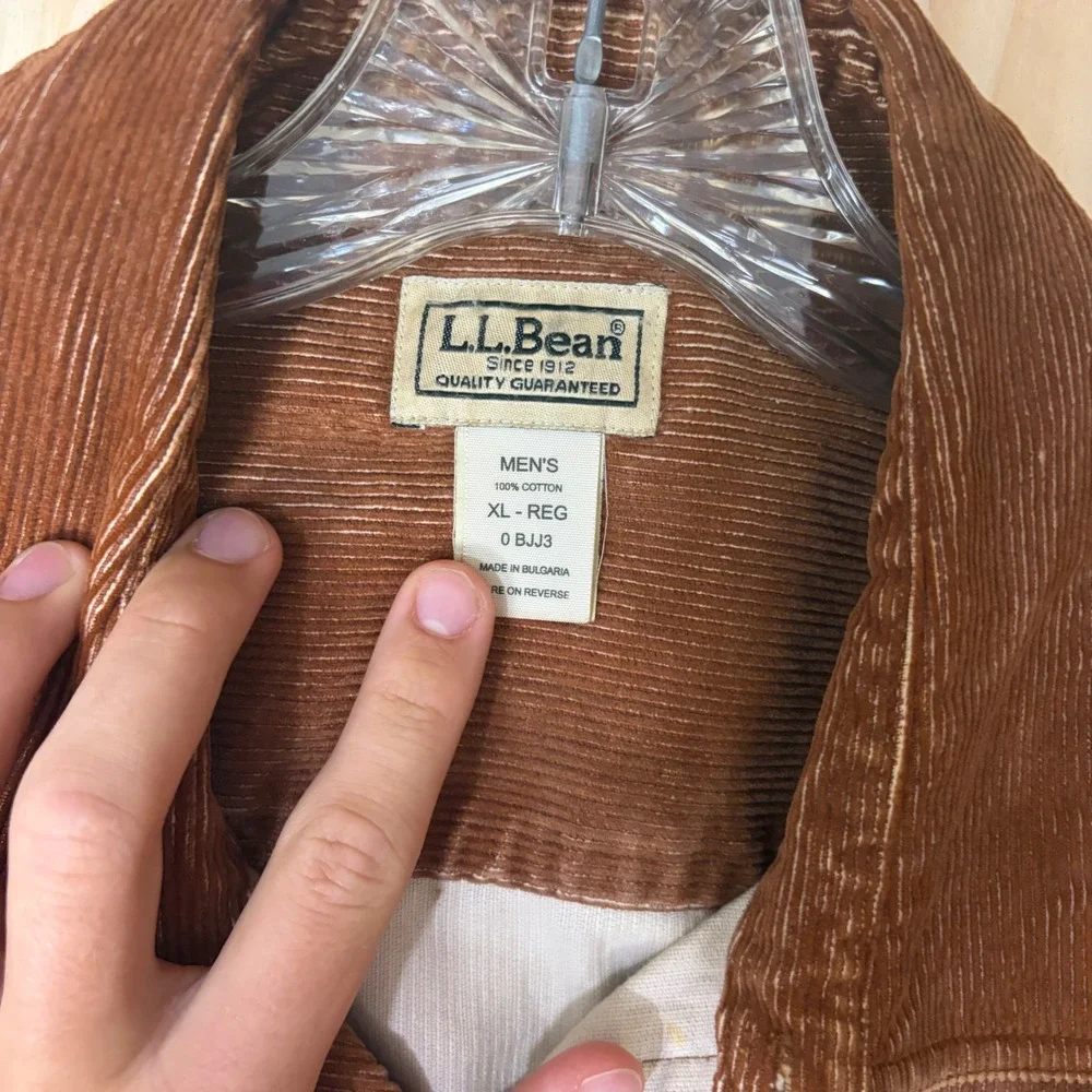 LL Bean Mens Corduroy Button Down Shirt Rust Brown XL Regular 100% Cotton 0BJJ3 - Picture 2 of 5